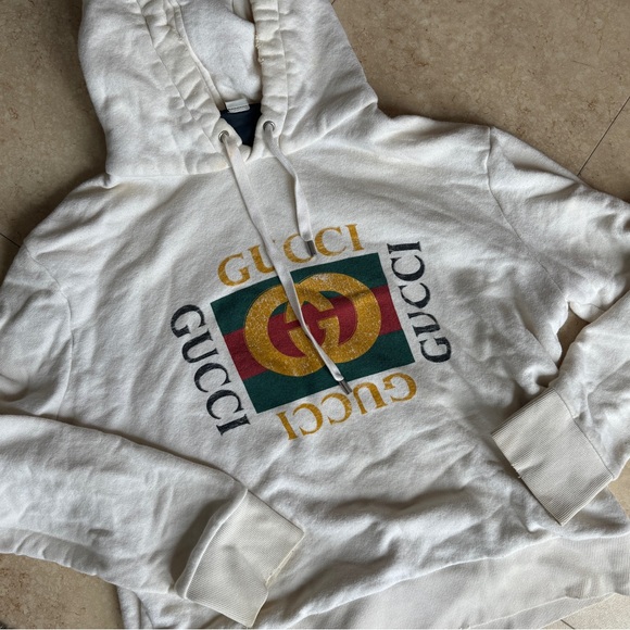 GUCCI Cream Pullover Drawtsring Hoodie - Picture 3 of 9